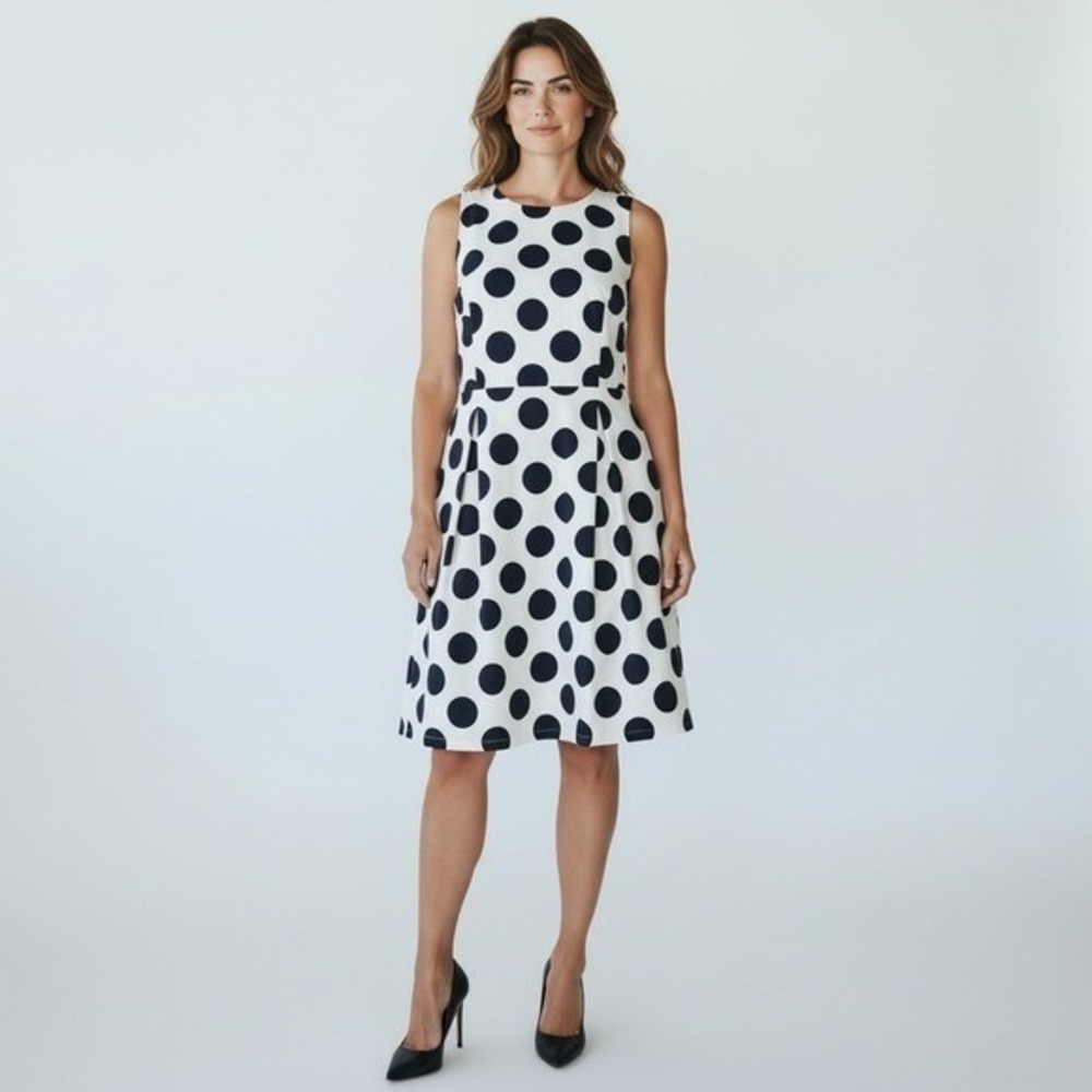 J. Crew White‎ & Dark Blue Polka Dots Sleeveless Dress 6